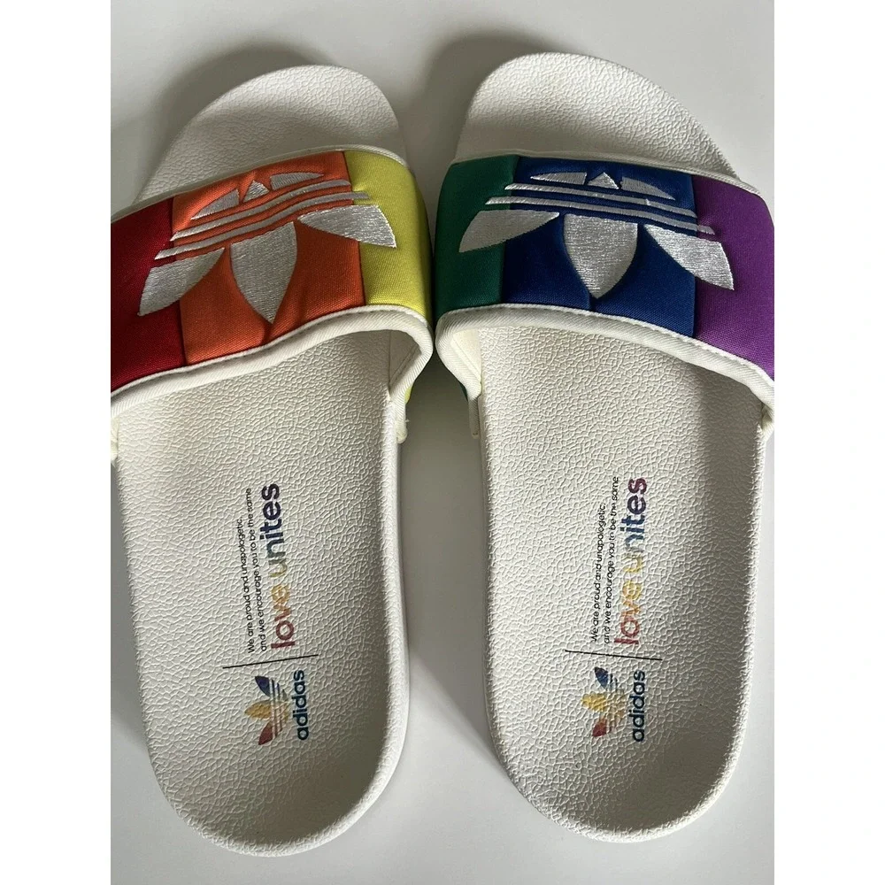 Adidas Slides Men's 9 Sandals Love United Rainbow Pride Slip On‎